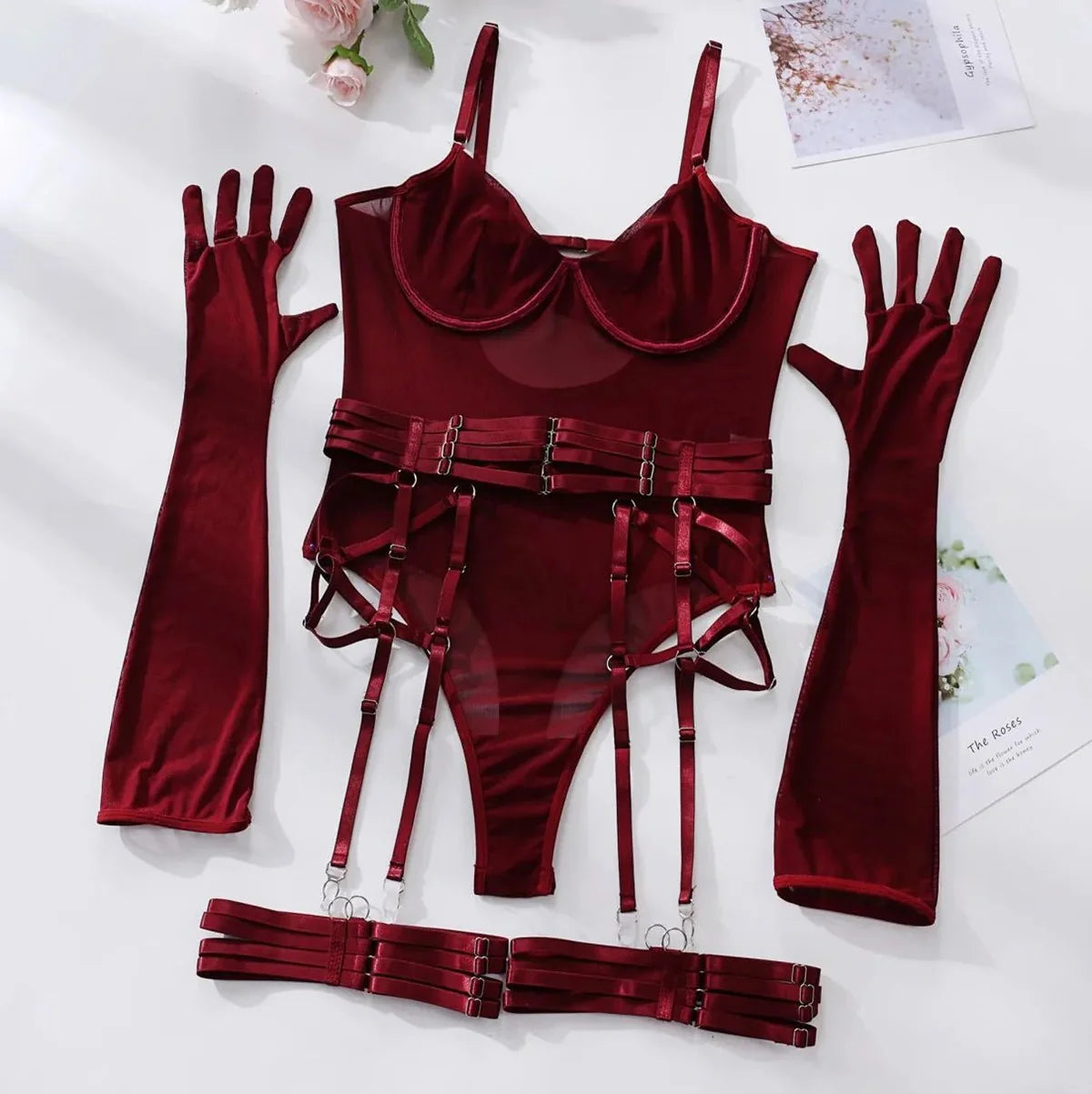 CRIMSON SET ( ELDİVEN+ BACAK BANDI DAHİL) – TenneSecret Jartiyer Takımları