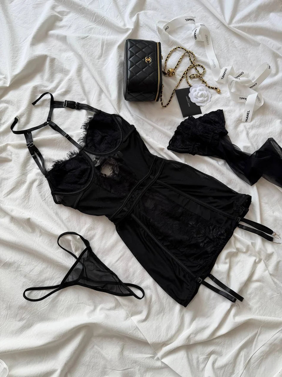 BLACK VALENTINA SET (ÇORAP DAHİL) – TenneSecret Jartiyer Takımları