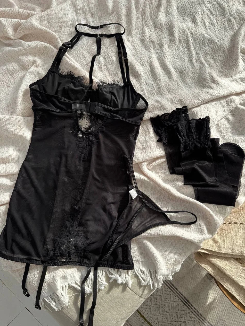BLACK VALENTINA SET (ÇORAP DAHİL) – TenneSecret Jartiyer Takımları