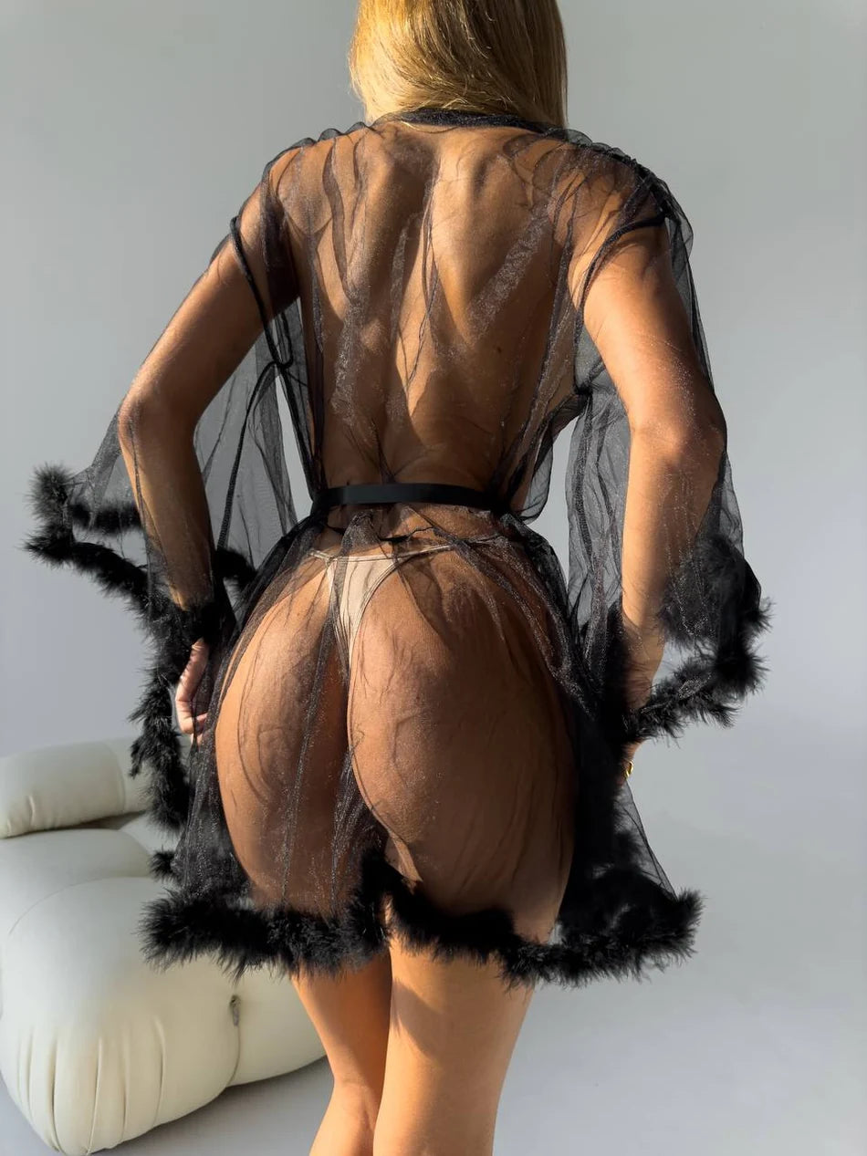 ELYSIA FEATHER ROBE – BLACK – TenneSecret Sabahlık