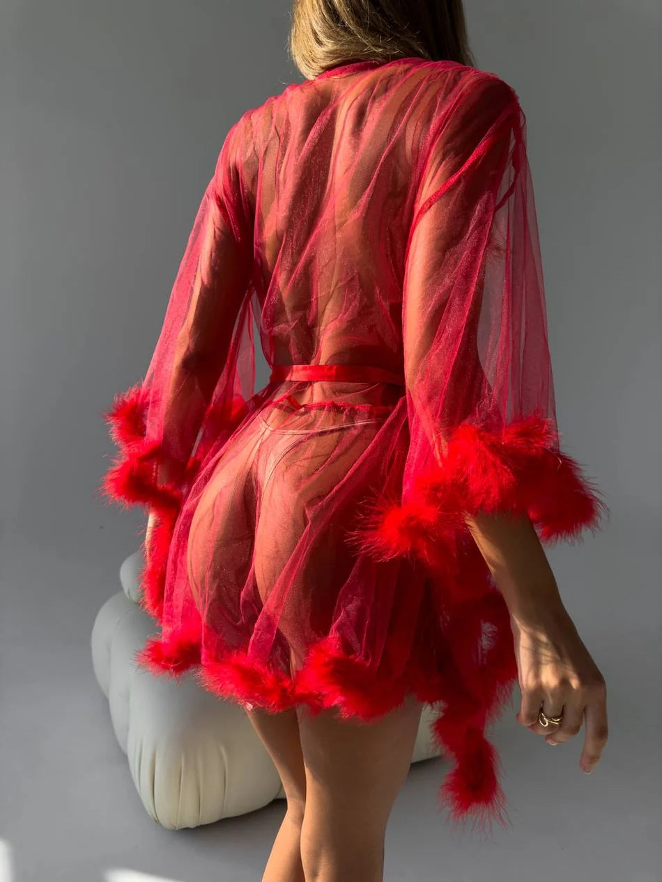 ELYSIA FEATHER ROBE – RED – TenneSecret Sabahlık