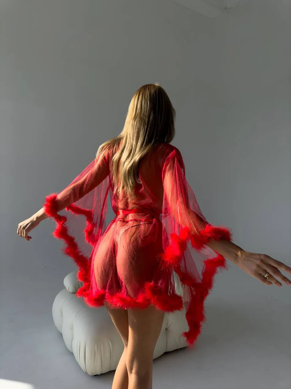 ELYSIA FEATHER ROBE – RED – TenneSecret Sabahlık
