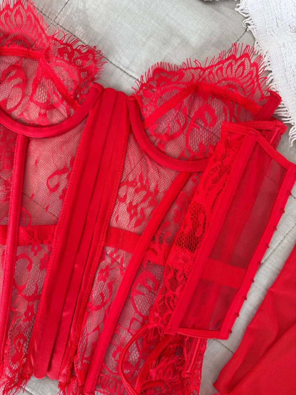 RED EMPRESS LACE CORSET ( ÇORAP VE ELDİVEN DAHİL ) – TenneSecret Korse & Büstiyer