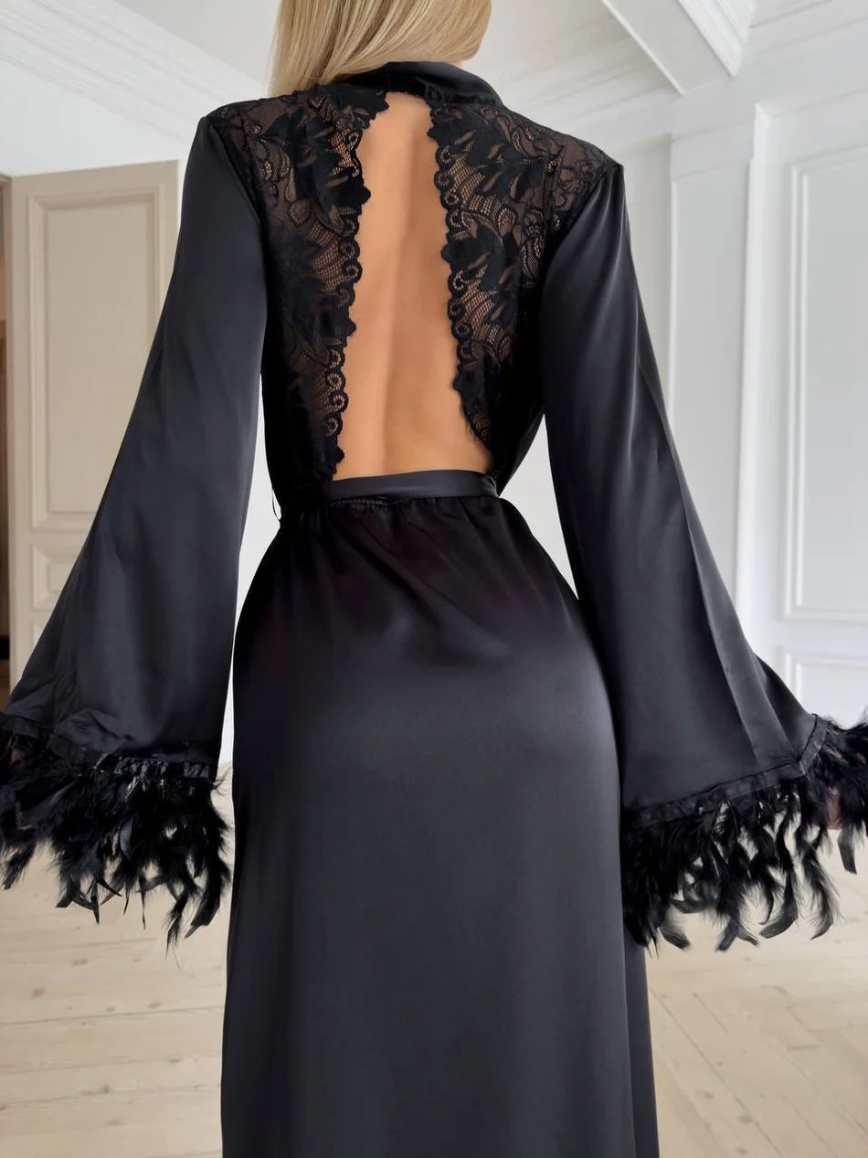 SERAPHINA BLACK SATIN ROBE – TenneSecret Sabahlık