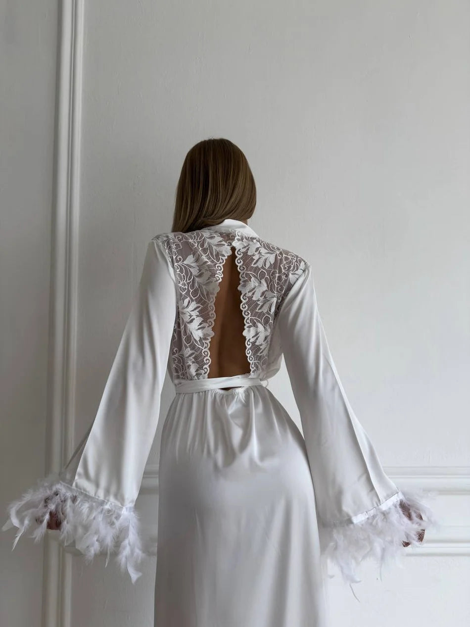 SERAPHINA WHITE SATIN ROBE – TenneSecret Sabahlık