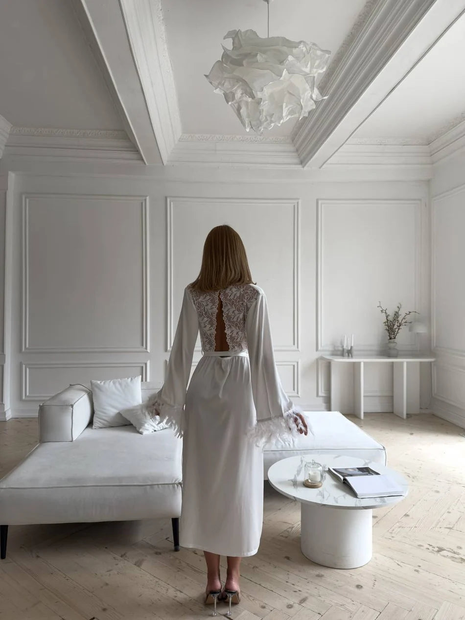 SERAPHINA WHITE SATIN ROBE – TenneSecret Sabahlık