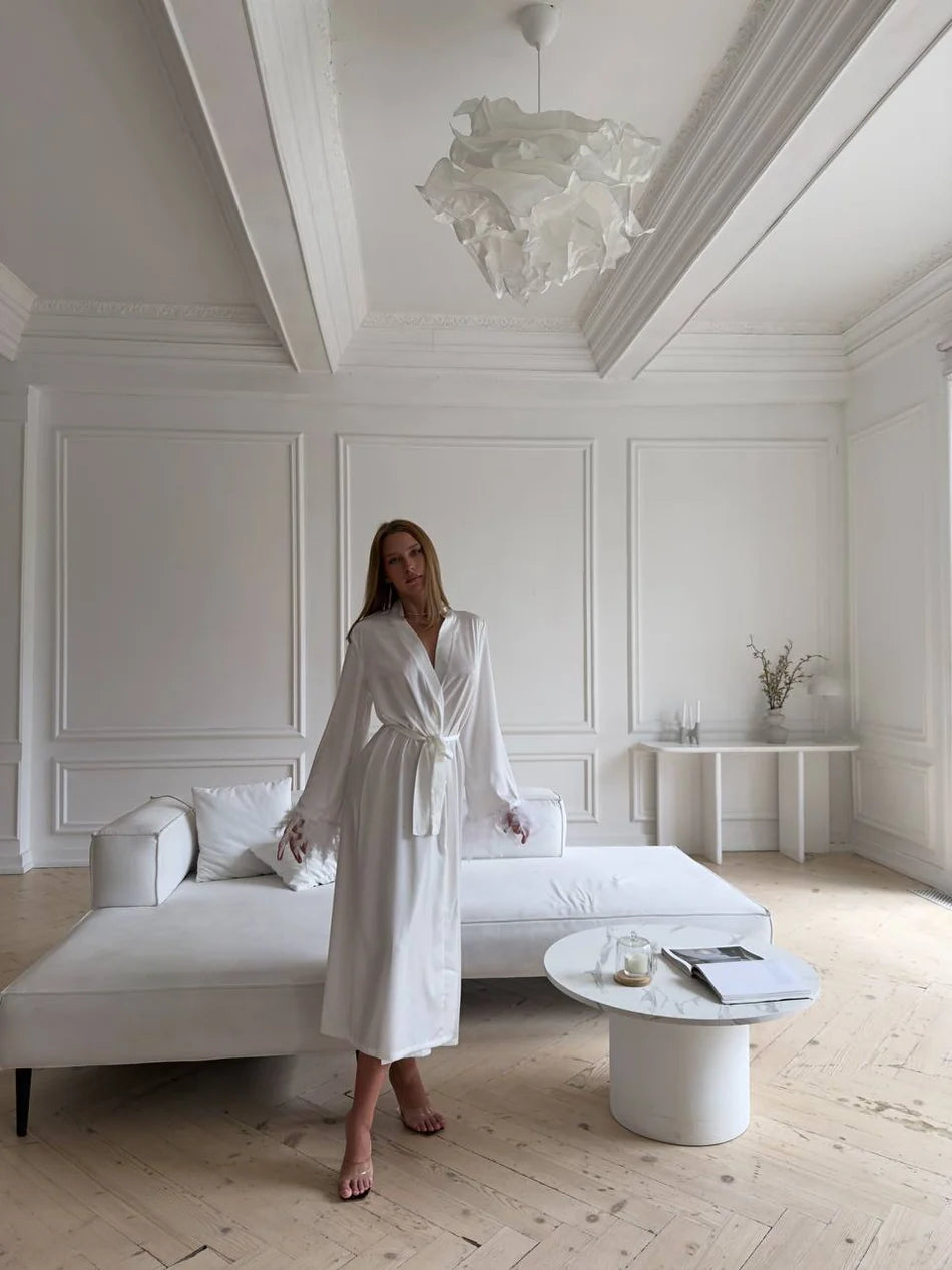 SERAPHINA WHITE SATIN ROBE – TenneSecret Sabahlık