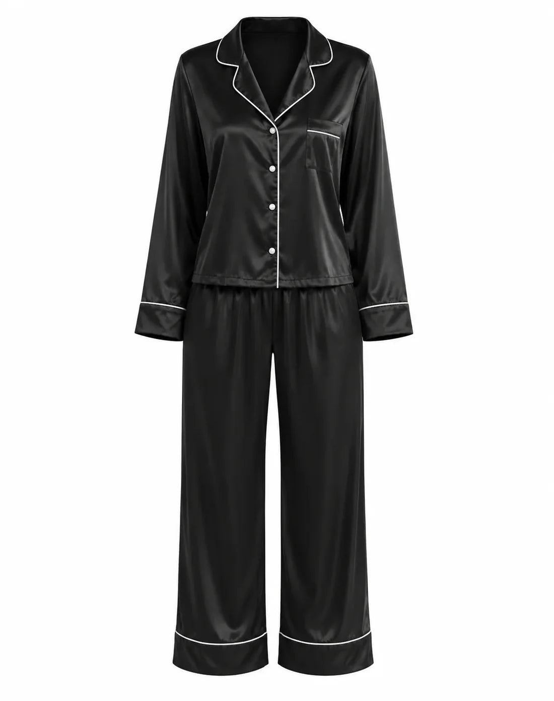 SİYAH BİYELİ SATEN PİJAMA TAKIMI – TenneSecret Pijama Takımları